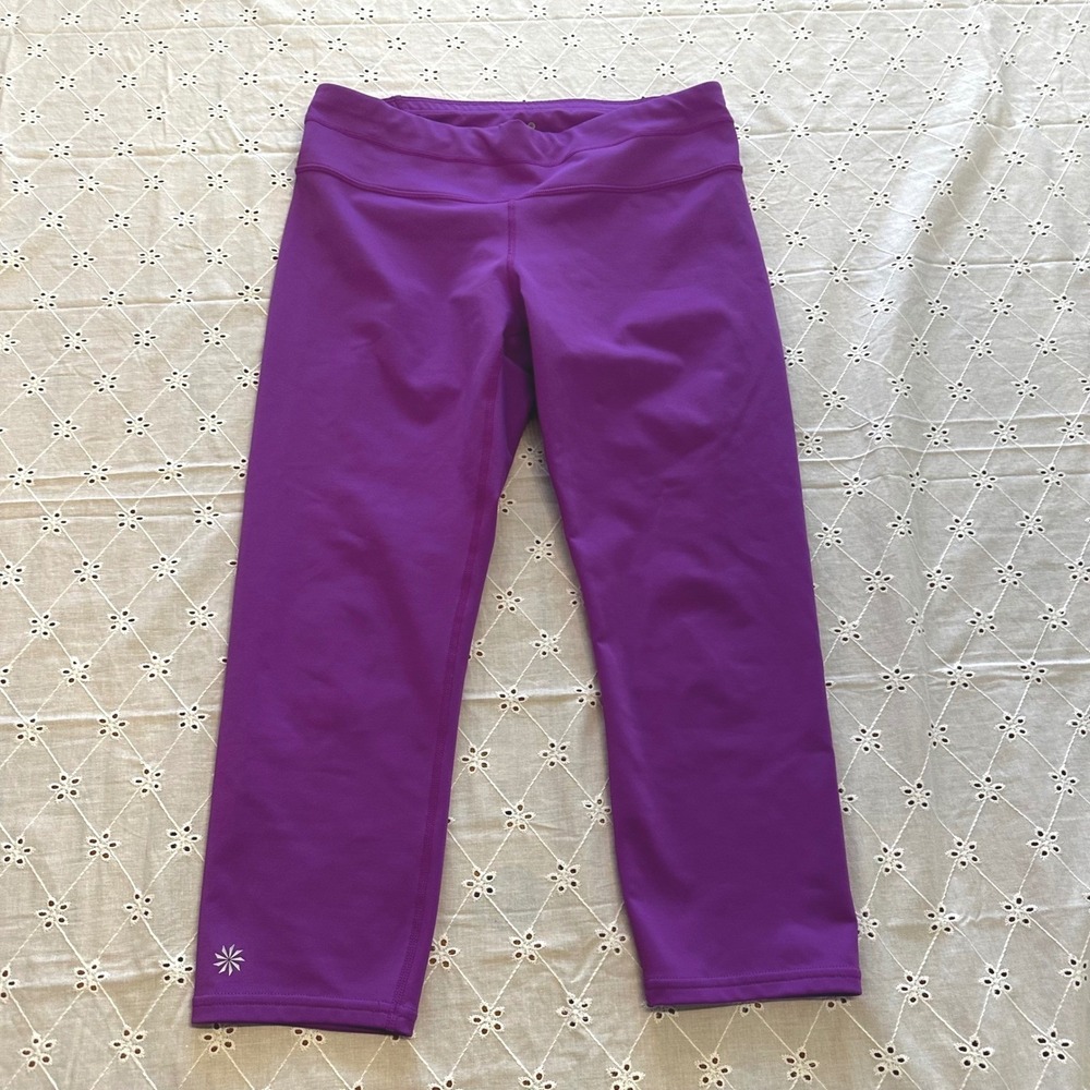 Athleta Purple Capri Leggings Athletic Pants‎ Women's M yoga Run Zipper Pocket - Picture 2 of 8